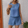Women's Solid Color Sleeveless Vest & Shorts Set by FitiqueFit
