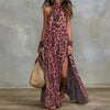 Women's Printed Scarf-Style Maxi Dress – Sleeveless, Split, Loose Boho by FitiqueFit