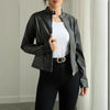 Women's Solid Color Long Sleeve Stand Collar Faux Leather Blazer by FitiqueFit