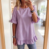Women's Striped Ruffle-Sleeve Loose-Fit Blouse – Three-Quarter Sleeve by FitiqueFit