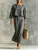 High Waist Long Skirt & 3/4 Sleeve Loose Top Set by FitiqueFit