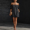 Women's Cotton-Linen Off-Shoulder Puff-Sleeve Loose Mini Dress by FitiqueFit