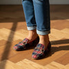 Women's Plaid Square Toe Flats – Buckle Casual Shoes in Red & Blue by FitiqueFit