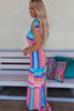 Multicolor Color Block Striped Bow Knot Straps Maxi Dress