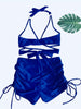 Coastal Curve Halter Bikini Set for Women – V-Neck Crisscross Drawstring Swimsuit with Chic Ring Detail & High-Waisted Boxer Shorts for Summer – Sleek Two-Piece Nylon Swimwear for Women’s Beach & Poolside Style by Stevvex
