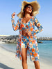 Luxe Lines 3-Piece Geometric Bikini Set for Women – High Rise Drawstring Bikini with Boxer Shorts & Long Sleeve Sheer Kimono Cover-Up – Bold & Breezy Women’s Swimwear for Summer Beach Pool & Getaways by Stevvex