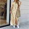 Women's Lapel-Collar Long Shirt Dress – Floral Print Midi Relaxed Fit by FitiqueFit