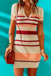 Contrast Striped Johnny Collar Short Sleeve Mini Dress
