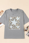 Stars Leopard Graphic Distressed T-Shirt
