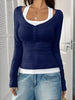 Contrast Long Sleeve Fake Two-Piece T-Shirt by Simply Love