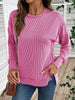 Side Slit Round Neck Sweatshirt by Wild and Free Boutique