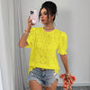 Women's Hollow-Out Lace Puff-Sleeve Shirt Top – Loose Fit by FitiqueFit