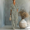 Women's Waist-Cinched V-Neck Printed Wide-Leg Jumpsuit by FitiqueFit