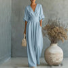 Women's V-Neck Wide-Leg Jumpsuit – High Waist Pleated Elegant 11 Colors S–5XL by FitiqueFit