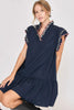 Classic Full Size Ruffled Sleeve Plus Size Dress Elegant & Feminine Chic Dress Dark Navy Women Dress by Stevvex