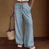 Women's Striped Wide-Leg Trousers – Lace-Up Elastic Waist Loose Fit by FitiqueFit