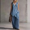 Women's Boho V-Neck Button Vest & Wide-Leg Pants Set by FitiqueFit