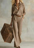 Women's Vertical Stripe Collared Loose Long-Sleeve Shirt & Wide-Leg Pants Set by FitiqueFit