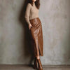 Women’s Faux Leather High-Waisted Bodycon Midi Skirt by FitiqueFit
