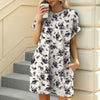 Floral Print Loose Pocket Dress | Round Neck Short Sleeve by FitiqueFit