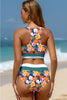 Green Floral Print Racerback High Waist Bikini Swimwear by Wild and Free Boutique