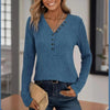 Women's Solid Color Button V-Neck Long Sleeve Knit Top by FitiqueFit