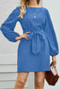 Tied Boat Neck Balloon Sleeve Mini Dress