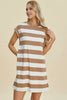 Full Size Striped Round Neck Cap Sleeve Mini Dress For Women – Striped Mini Dress, Full-Size Round Neck Dress, Comfortable Cap Sleeve Dress, Chic Striped Dress, Flattering Mini Dress, Casual Everyday Dress, Versatile Striped Dress by Stevvex