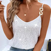 Sequin V-Neck Camisole – Rhinestone Strap Sparkly Top by FitiqueFit