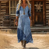 Women's Retro Chic 3D Print V-Neck Long-Sleeve A-Line Dress by FitiqueFit