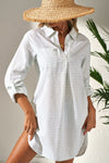 Striped Johnny Collar Long Sleeve Mini Shirt Dress
