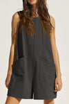 Lovelet Round Neck Sleeveless Romper with Pockets