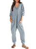 Women’s V-Neck Long Sleeve Solid Color Loose Jumpsuit With Two Side Pockets by FitiqueFit
