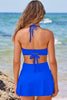 Dark Blue Crossover Tie Back Halter Bikini with Swim Bottoms by Wild and Free Boutique