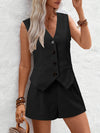 V-Neck Button Down Vest and Shorts Set