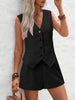 V-Neck Button Down Vest and Shorts Set
