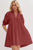 Pink Puff Sleeve Mini Dress Casual and Feminine Dress for Women Simple Classic Summer Dress by Stevvex