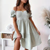 Casual One Word Collar Wrinkle Puff Sleeve Mid Dresses by FitiqueFit
