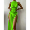 Women's Solid Color Three-Piece Bikini Set with Maxi Dress Cover-Up by FitiqueFit