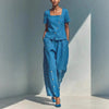 Women's Loose Short-Sleeve Top & High-Waist Pants Set – Plus Size Friendly by FitiqueFit