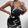 Ladies' Neck Tie, Lace Up Print, Slimming Dress by FitiqueFit