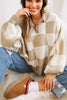 Light French Beige Checkered Pattern Polo Collar Loose Sweater by Wild and Free Boutique