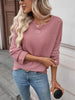 Striped Notched Long Sleeve T-Shirt by Simply Love