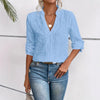 Women’s Blue Embroidered Hollow-Out Long Sleeve Shirt by FitiqueFit