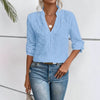 Women’s Blue Embroidered Hollow-Out Long Sleeve Shirt by FitiqueFit