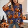 Women’s Hollow Out Batwing Top – Halloween Pumpkin Print Blouse by FitiqueFit