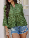 Devine Half Button Flounce Sleeve Peplum Blouse