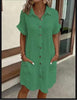 Women's Casual Loose Short-Sleeve Midi Shirt Dress – Button-Down by FitiqueFit