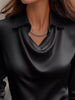 Full Size Satin Cowl Neck Long Sleeve Blouse Plus Size by Wild and Free Boutique