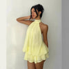 Women's Backless Halter Neck High-Waist Mini Dress with Puffy Skirt by FitiqueFit